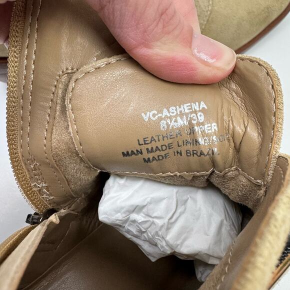 NEW Vince Camuto Ashena Tan Suede Leather Buckle Zip Up Bootie Ankle Boots - Picture 13 of 14